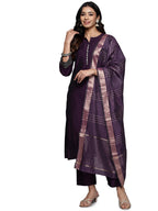 Gerua By Libas Womens Solid Silk Blend Straight Kurta With Trousers And Dupatta
