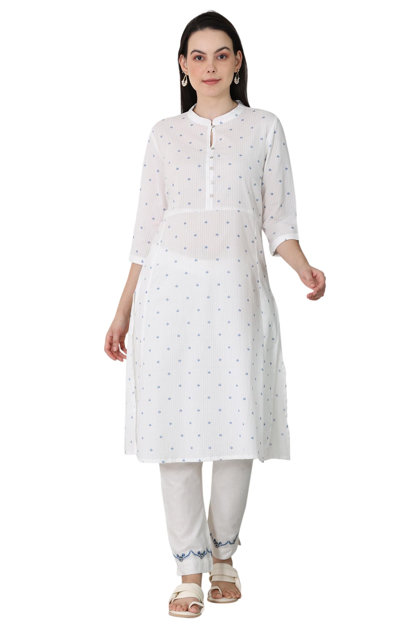 W For Woman White Printed Pure Cotton Soft & Breathable Straight Kurta_24Austw12085-120851_2Xl