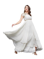Miss Chase Womens Keyhole Neck Short Sleeve Embellished LayeGeorgette Maxi Dress (MCAW22D99-88-LMF-02, Oat White, XS)