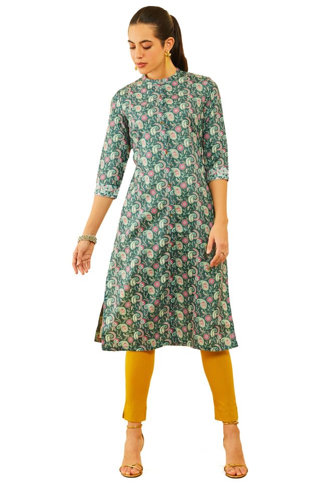 Soch Women Rayon Paisley Printed Straight Kurta