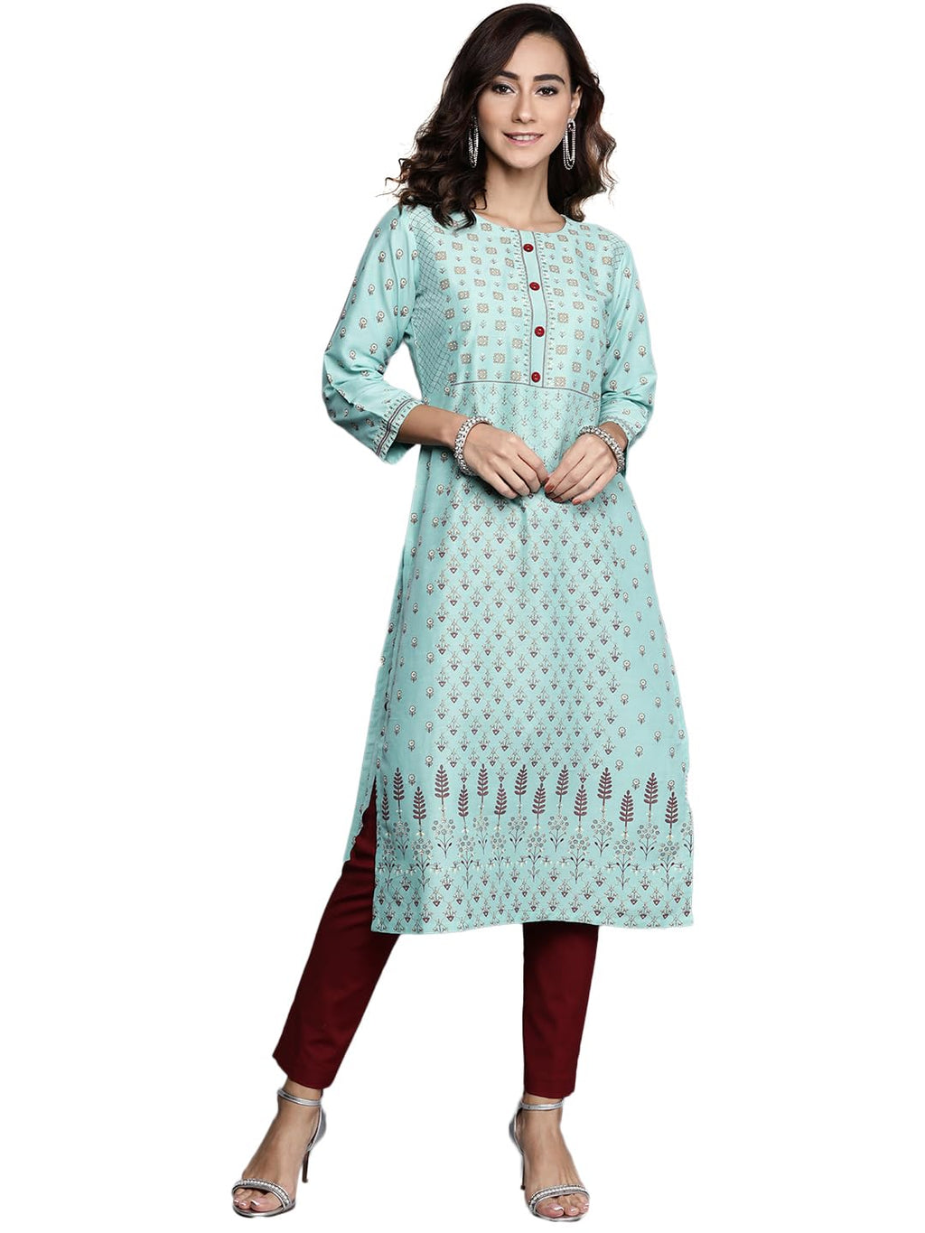 Libas Women'S Chanderi Printed Straight Kurta (22042O_Blue
