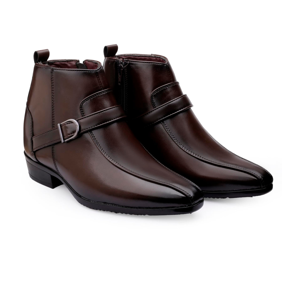 BXXY Mens 3.5 Inch Hidden Height Increasing Faux Leather Material with Brown Casual Formal Slipon Ankle Boot. 8 UK 8