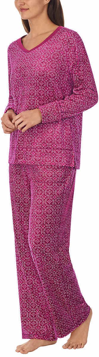 Nautica Womens Pajamas - Cozy Silky Fleece - 2 Piece Long Sleeve Winter Sleepwear Set for Women, Stamp Geo, Small Purple