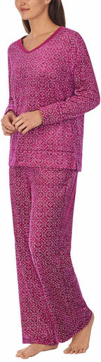 Nautica Womens Pajamas - Cozy Silky Fleece - 2 Piece Long Sleeve Winter Sleepwear Set for Women, Stamp Geo, Small Purple