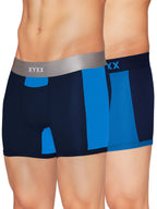 XYXX Mens Underwear Dualist IntelliSoft Antimicrobial Micro Modal Trunk Pack of 2 (Brilliant Blue & Black Iris ; Black Iris & B