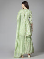 Stylum Women'S Printed & Embroidered Chanderi Cotton Kurta Sharara Dupatta Set (Ksdkasata)