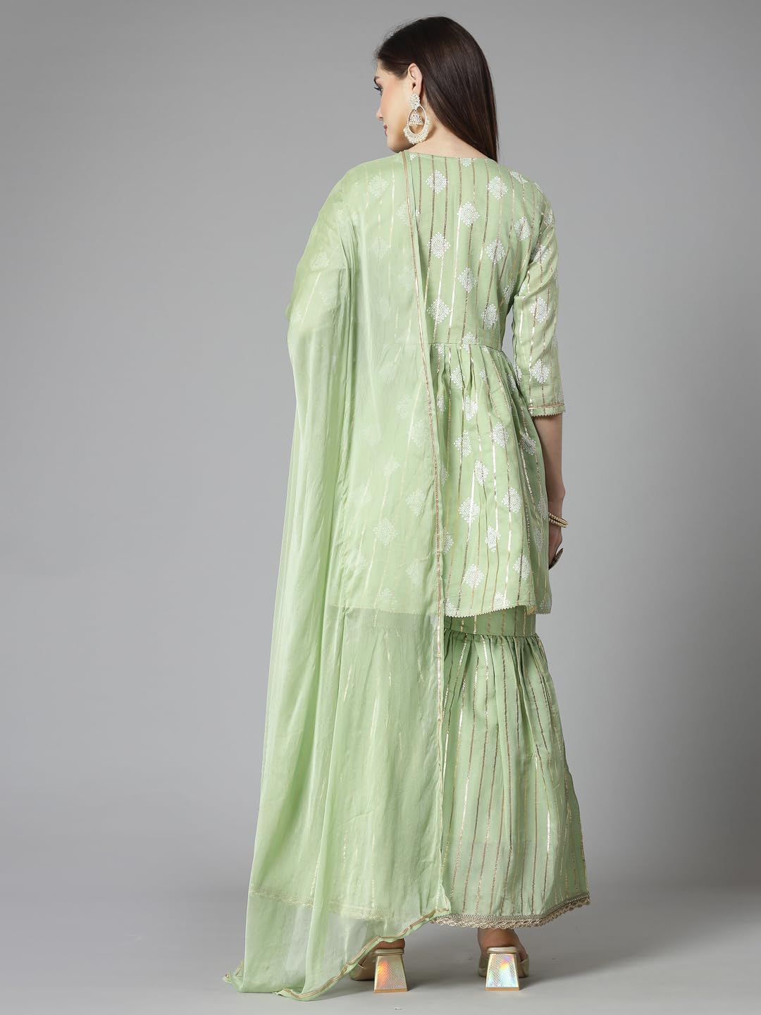 Stylum Women'S Printed & Embroidered Chanderi Cotton Kurta Sharara Dupatta Set (Ksdkasata)