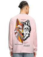 Bewakoof Mens Graphic Printed Oversized Full Sleeve Round Neck Cotton T-Shirt_581507_Pink_S