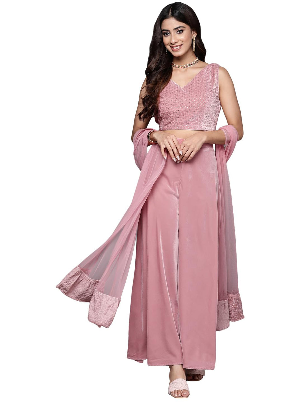 Libas Womens Embellished Velvet Co-Ord Set For Women