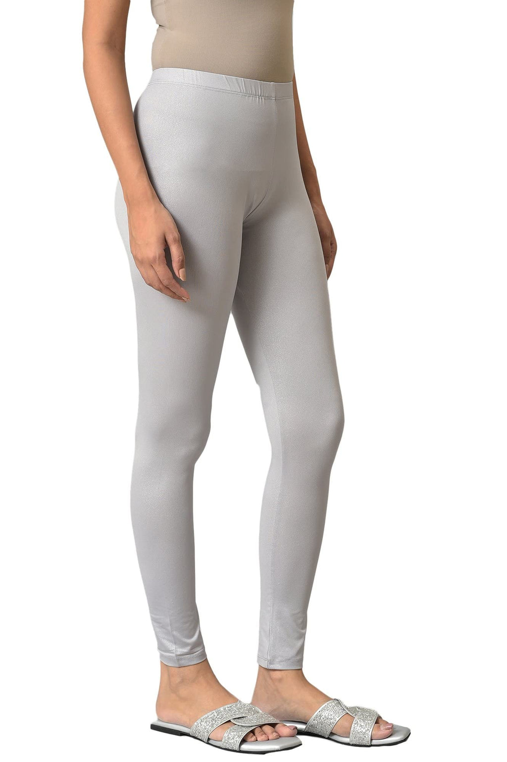 Aurelia Silver Metallic Poly-Blend Leggings Ethnic Bottomwear