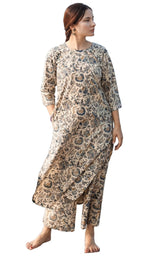 ANNI DESIGNER Ladies Rayon Printed Kurta with Trousers, cream, XL