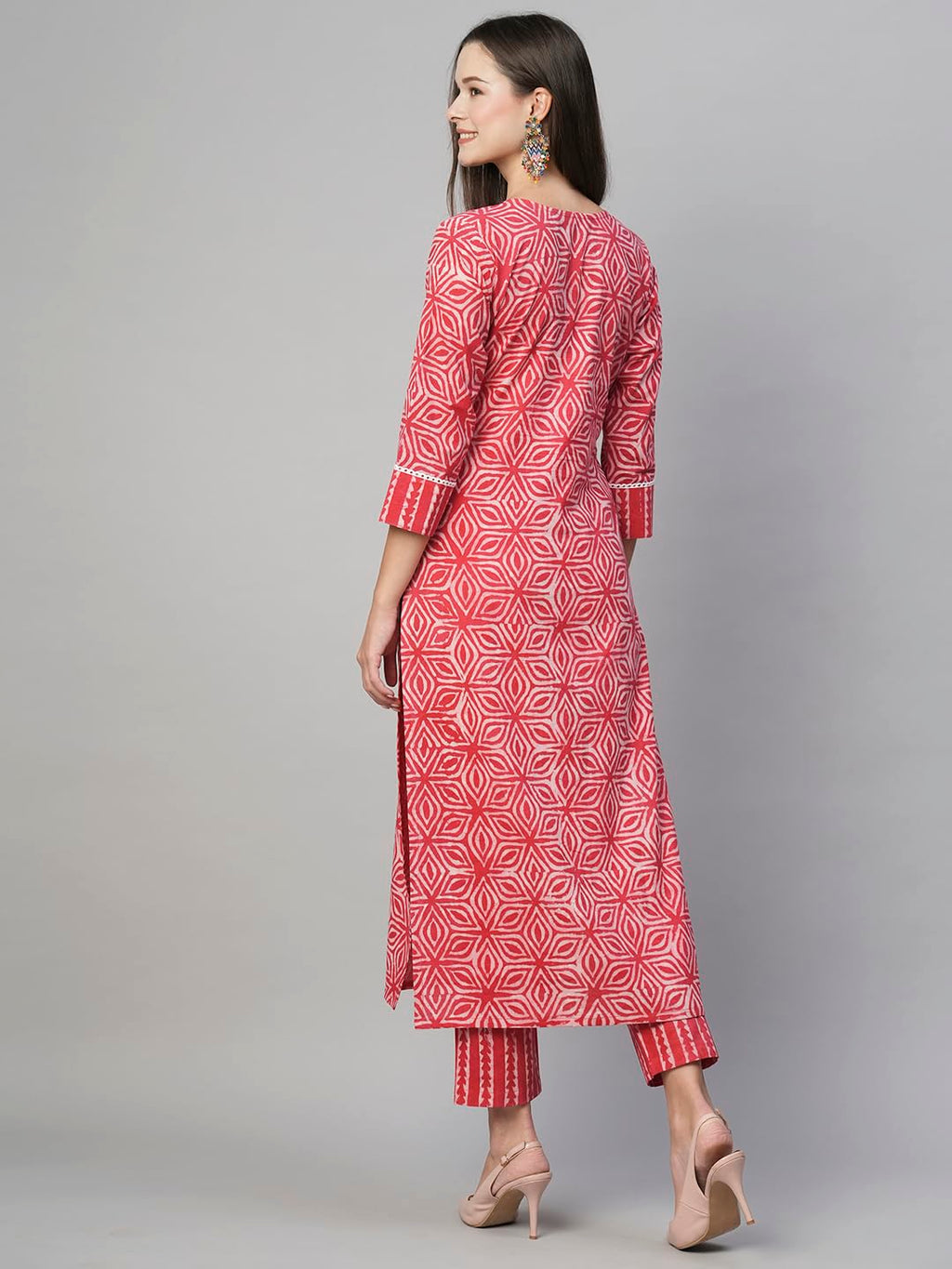 ANNI DESIGNER Womens Cotton Blend Straight Printed Kurta with Pant (Kaveri Pink-NW_S_Pink_Small)