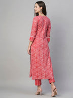 ANNI DESIGNER Womens Cotton Blend Straight Printed Kurta with Pant (Kaveri Pink-NW_S_Pink_Small)