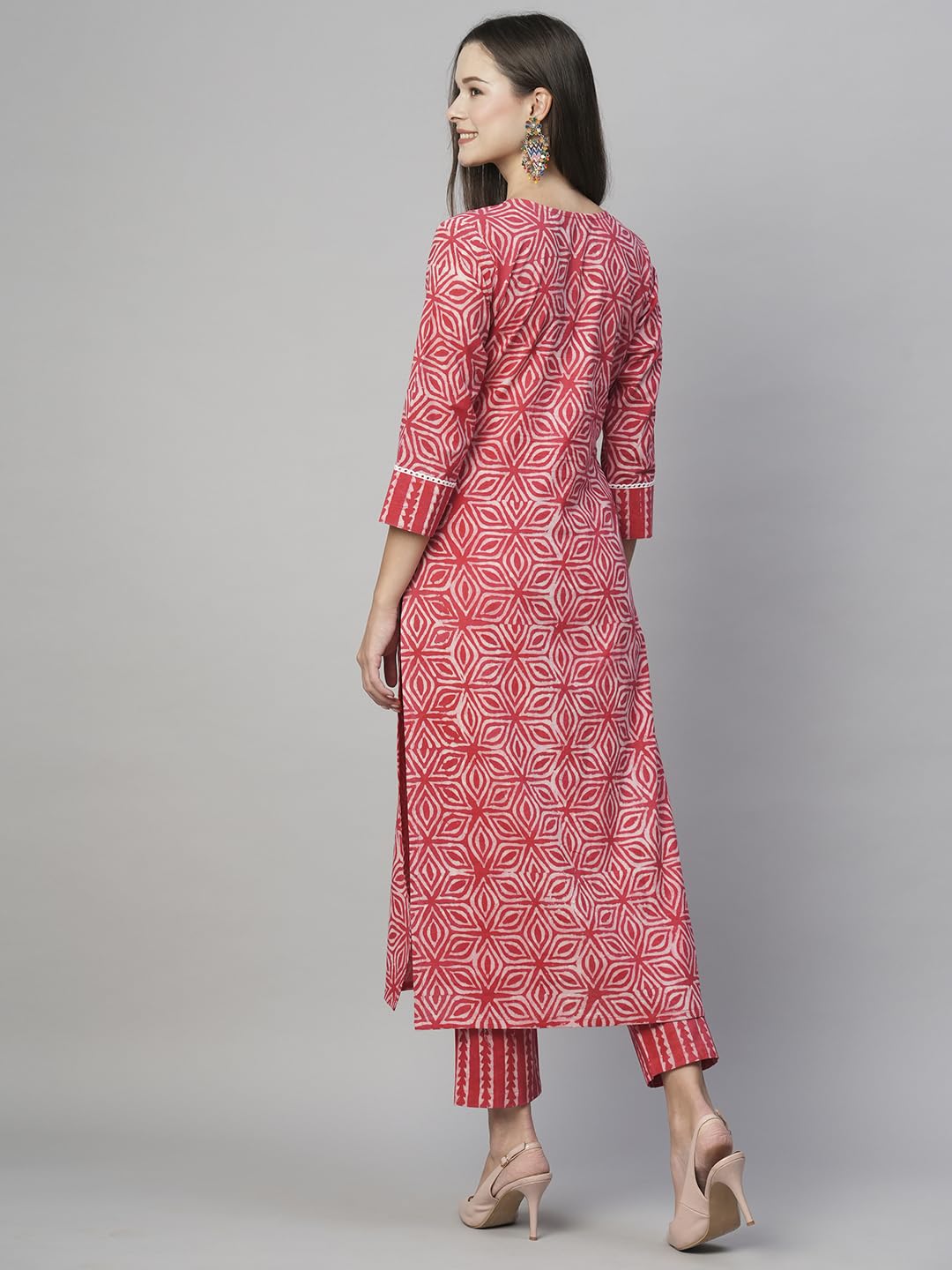 ANNI DESIGNER Womens Cotton Blend Straight Printed Kurta with Pant (Kaveri Pink-NW_S_Pink_Small)