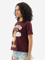 The Souled Store Official Garfield: Espresso Women and Girls Short Sleeves Round Neck Maroon Graphic Printed Regular Fit Cotton