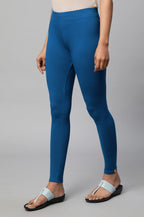 Aurelia Blue Solid Cotton Blend Leggings Ethnic Bottomwear