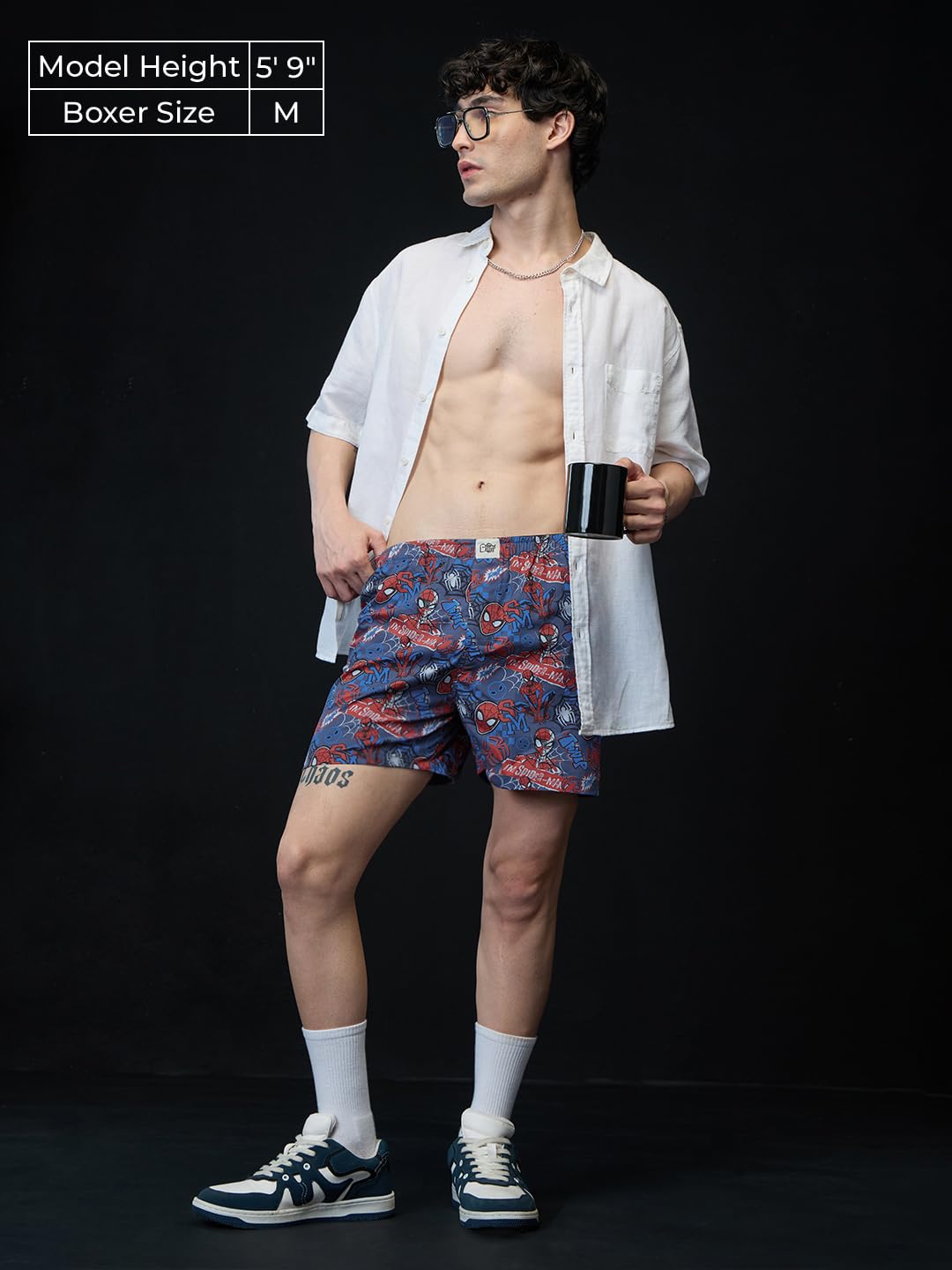 The Souled Store Spider-Man: Thwip Men and Boys Blue All Over Printed Regular Fit Cotton Boxer Shorts