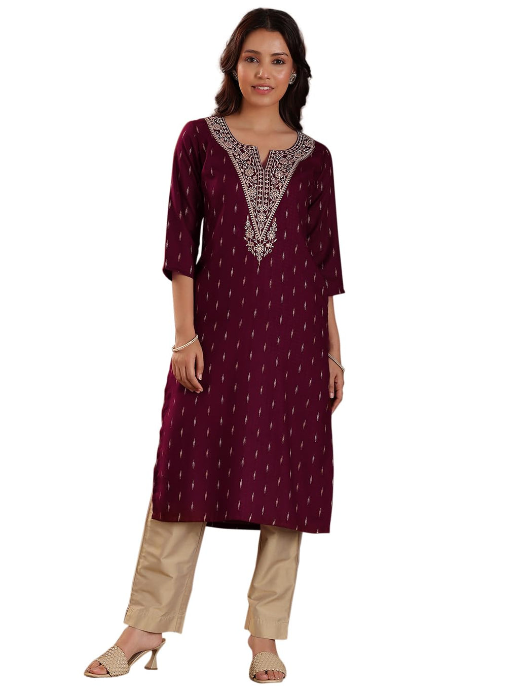 Libas Womens Woven Design Cotton Straight Kurta For Women