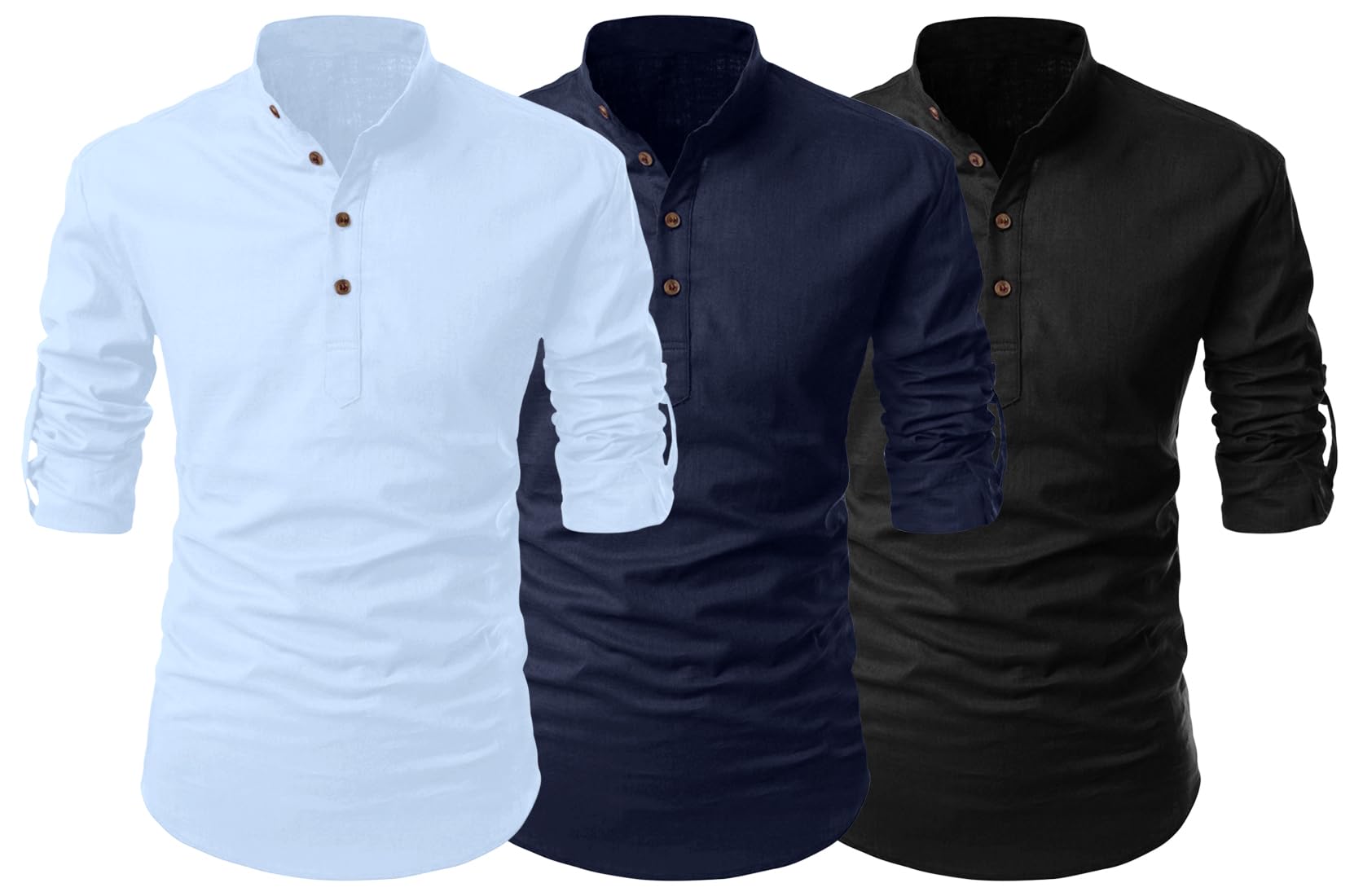 Finivo Fashion Combo Of MenS Cotton Blend Solid Full Sleeve Short Kurta
