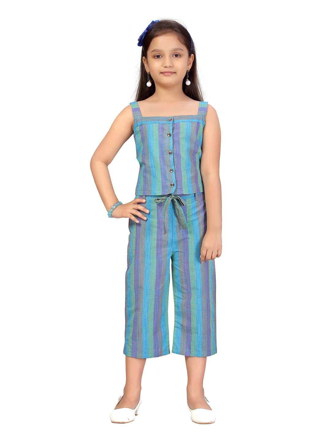 Aarika Girls Cotton Top Pant Suit-Dress Set (DR-158_Blue_26)