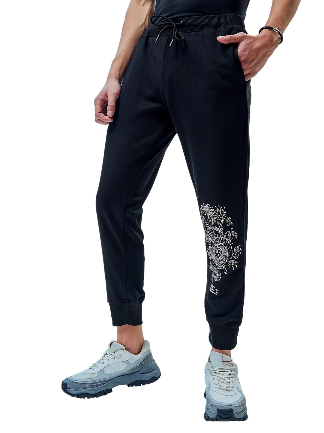 Bewakoof MenS Graphic Printed Super Loose Fit Joggers_602398_Black_Xl