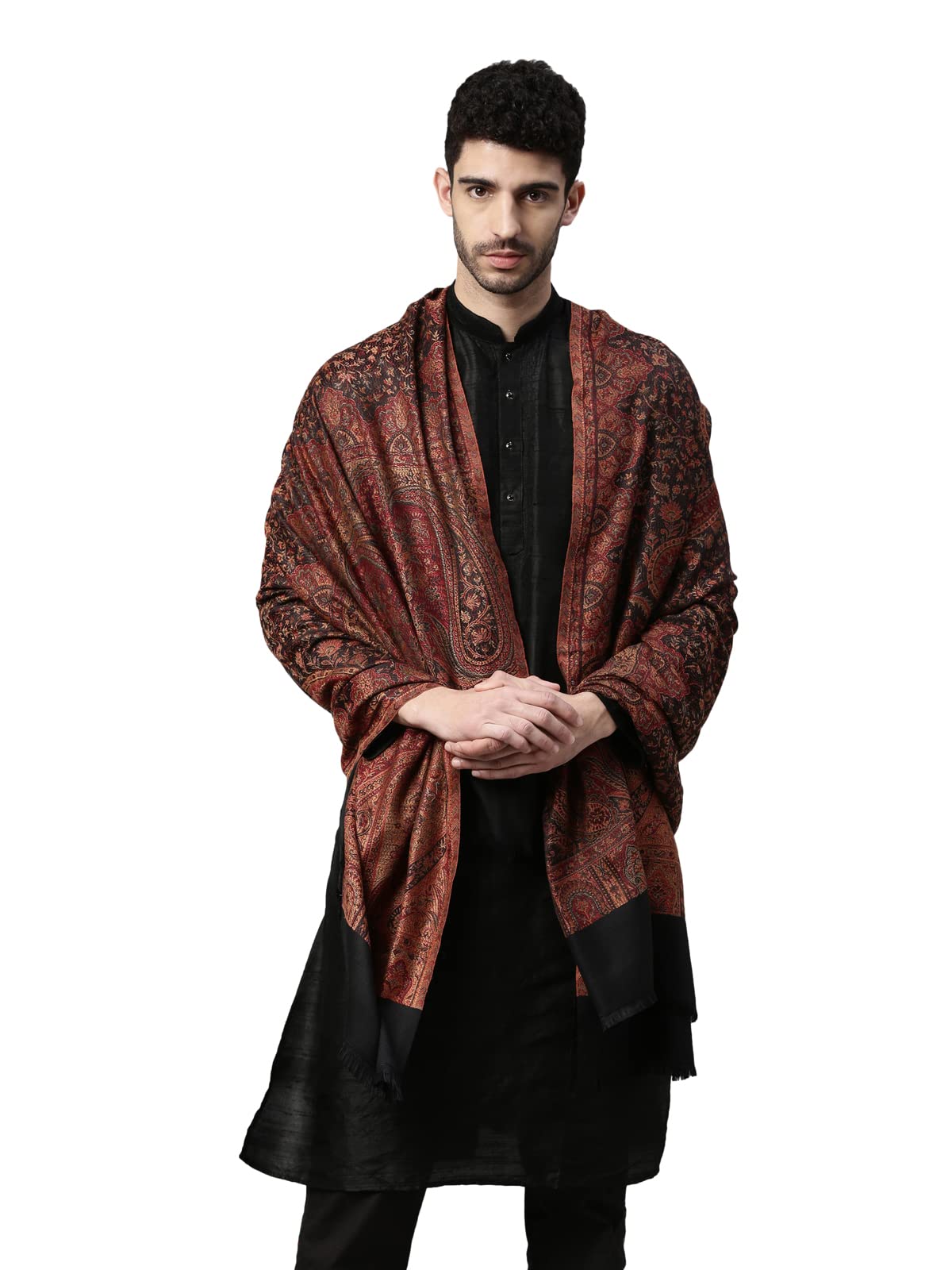 Pashmoda Men Zarif-e-Kashmir Woven Design Shawl (SIZE: 101x203 CM, Black Color)