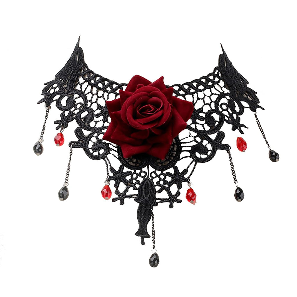 Palotay Black Gothic Choker Necklace Vampire Lace Choker for Women Halloween Lace Choker Necklaces Black Gothic Necklace with Cr