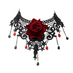 Palotay Black Gothic Choker Necklace Vampire Lace Choker for Women Halloween Lace Choker Necklaces Black Gothic Necklace with Cr