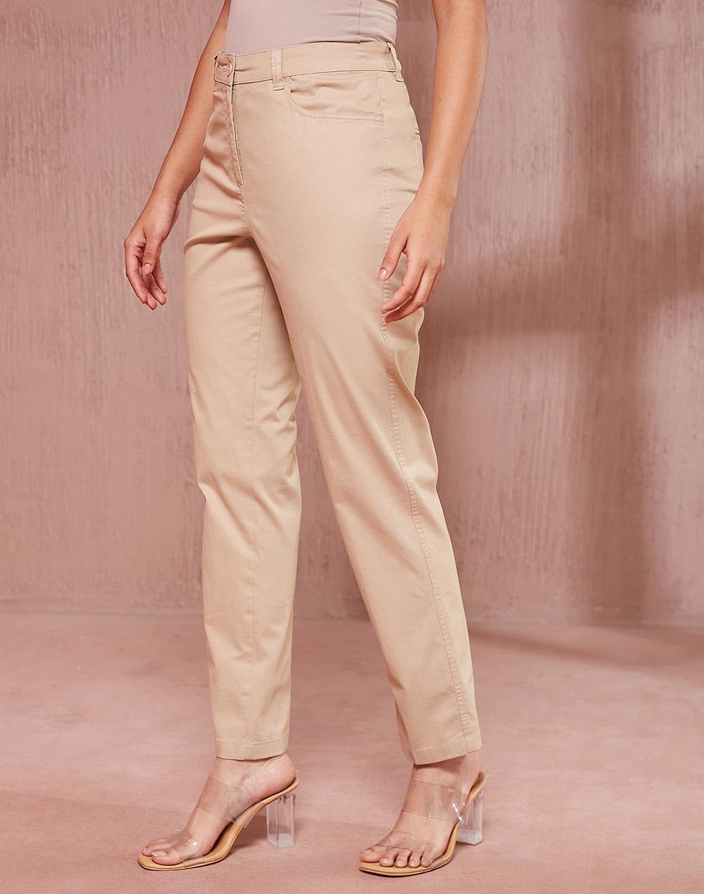 Fabindia Beige Cotton Full Length Formal Slim Chino Pant