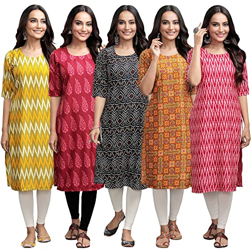 Pinkmint WomenS Crepe Digital Print Straight Kurta (329-337-373-333-328-L) [Pack Of 5]