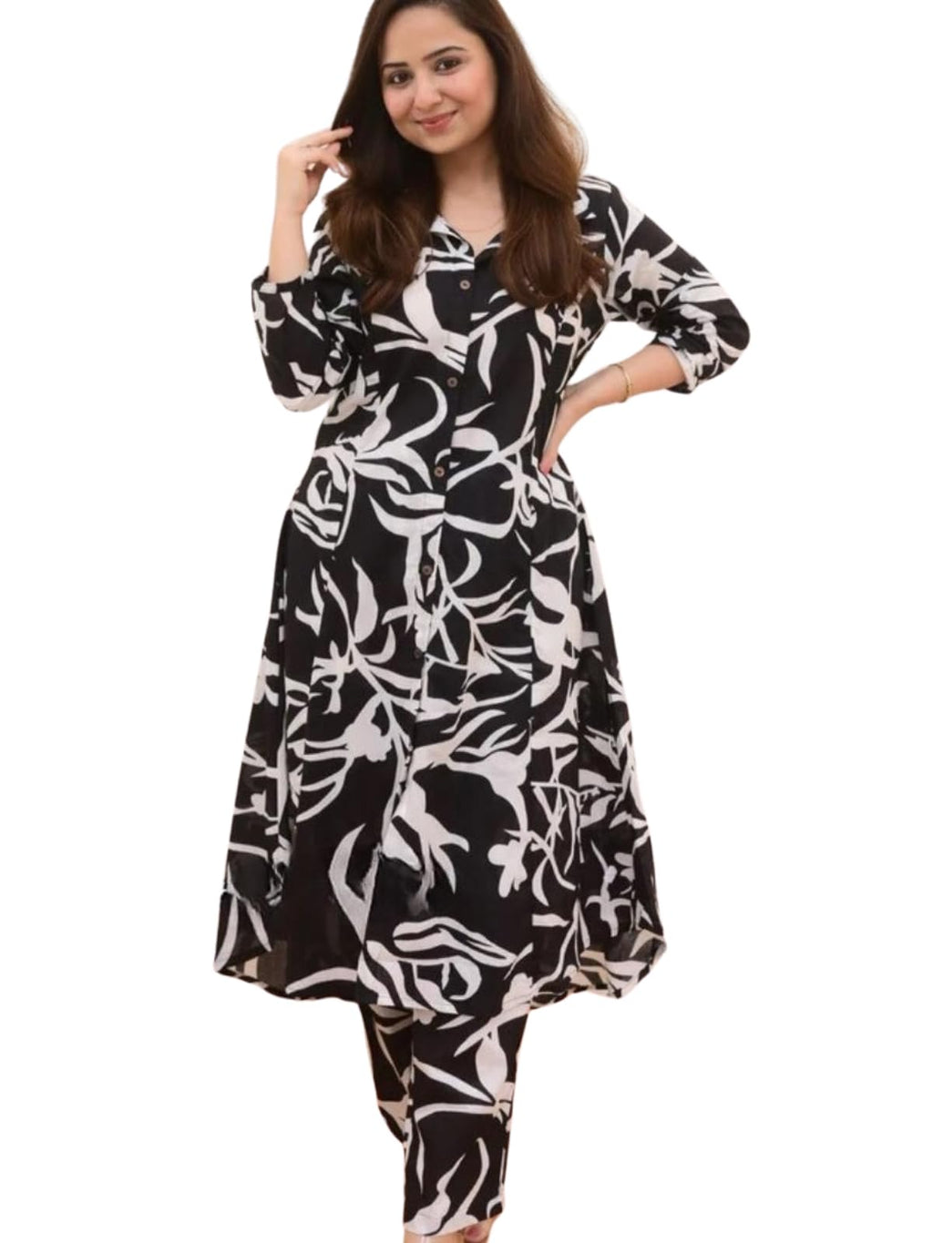 GRECIILOOKS Womens A-Line Rayon Regular Fit Co-Ord Set (Black, X-Large)