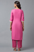 W For Women Light Pink Cotton Dobby Kurta In Round Neck