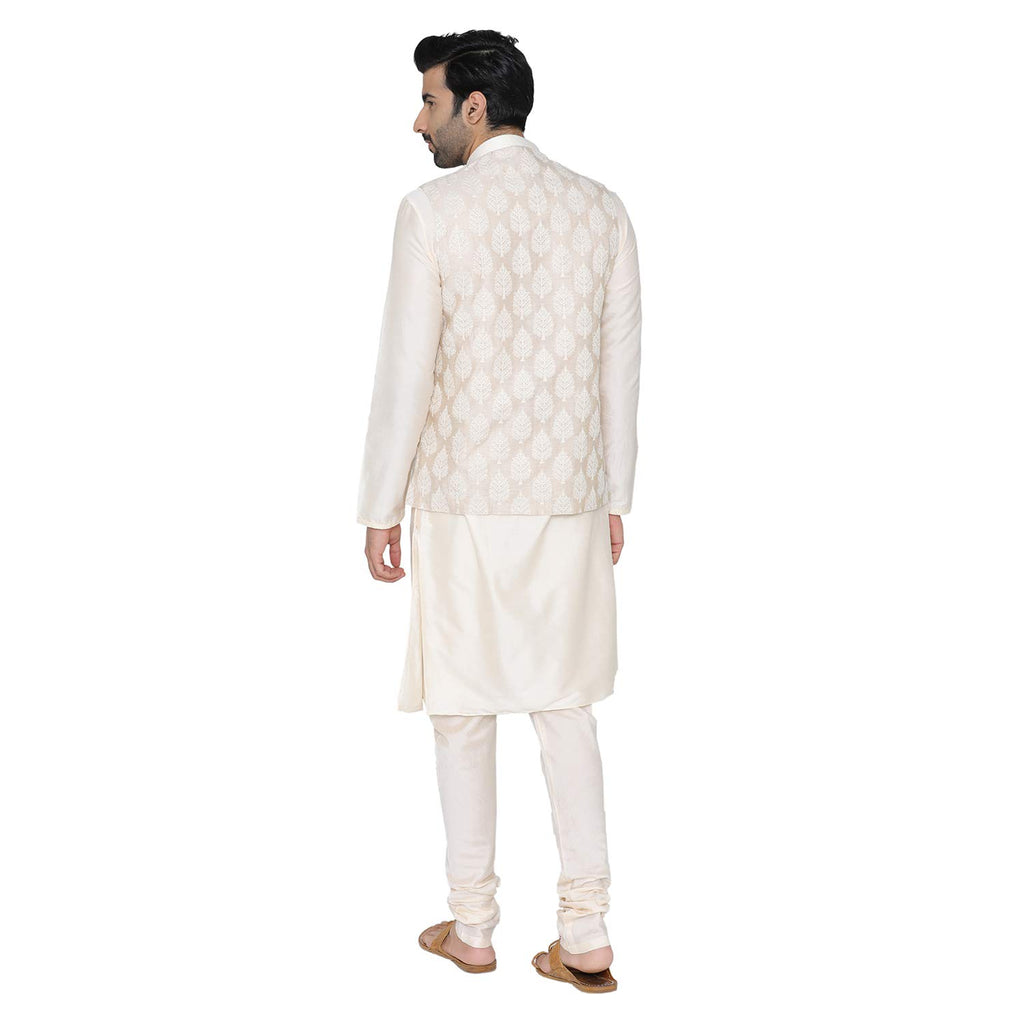 Manyavar Mens Silk Kurta Pyjama with Waist Coat