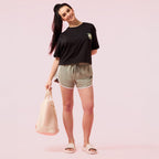 Enamor Womens Graphic Oversized Fit T-Shirt (E3G5_Jet Black Magical