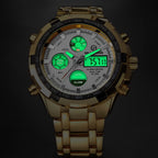 GOLDEN HOUR Luxury Stainless Steel Analog Digital Watches for Men Male Outdoor Sport Waterproof Big Heavy Wristwatch (Gold White