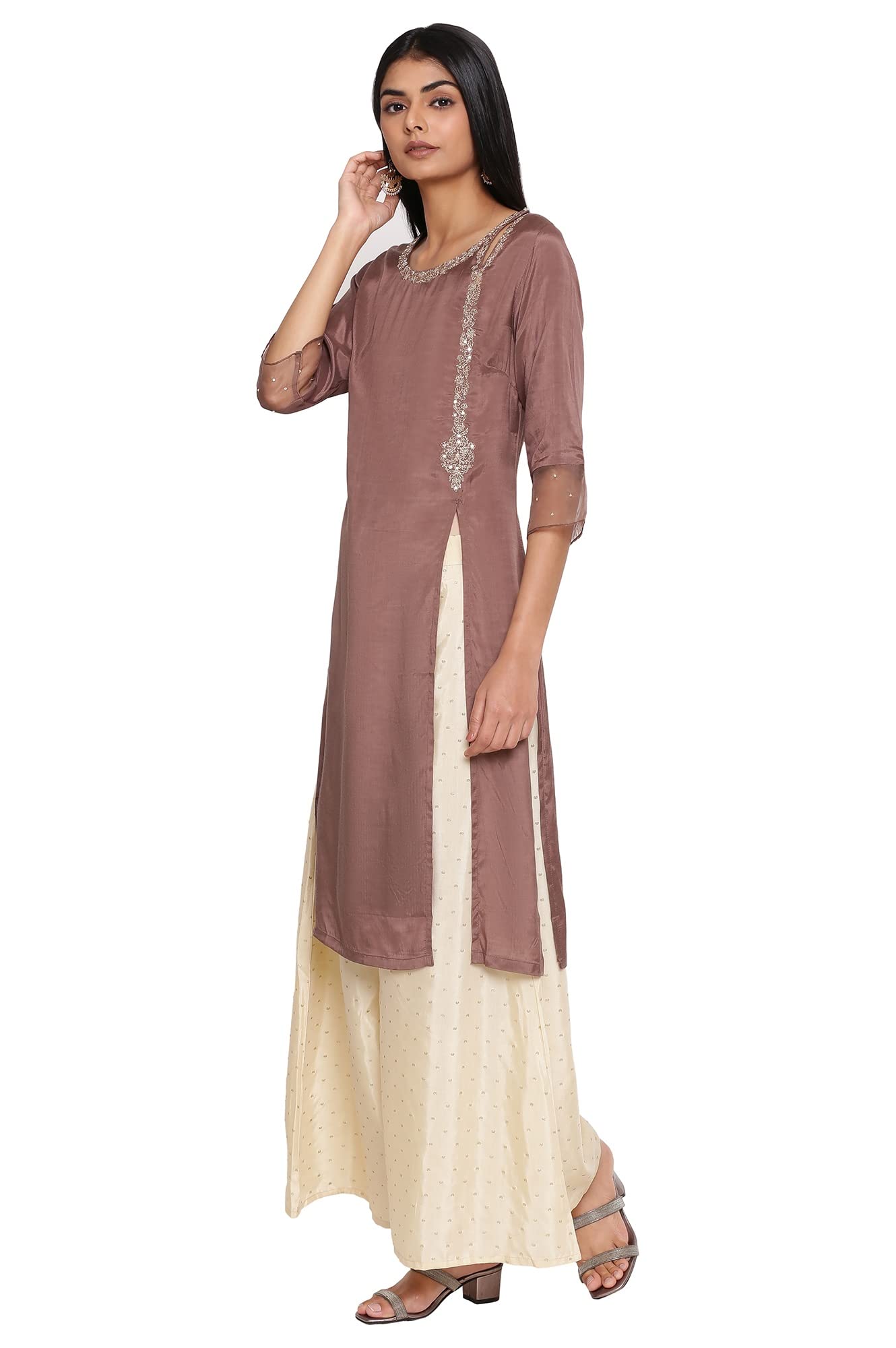 W For Woman Purple Embroidered Kurta-Flared Pants Set