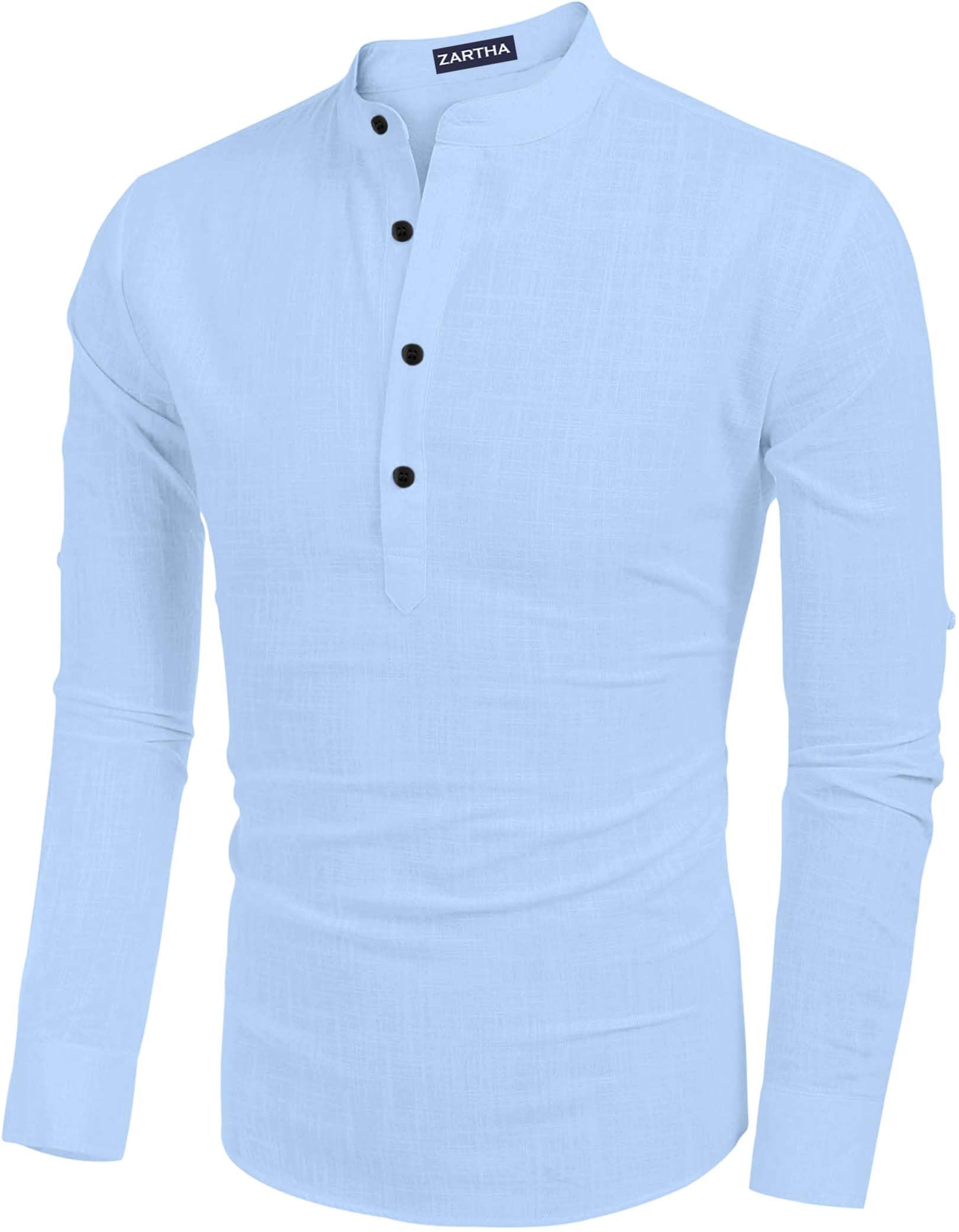Zartha MenS Regular Fit Solid Pattern Cotton Blend Kurta With Spread Collar Long Sleeve And Standard Length | Shirt For Man Sky