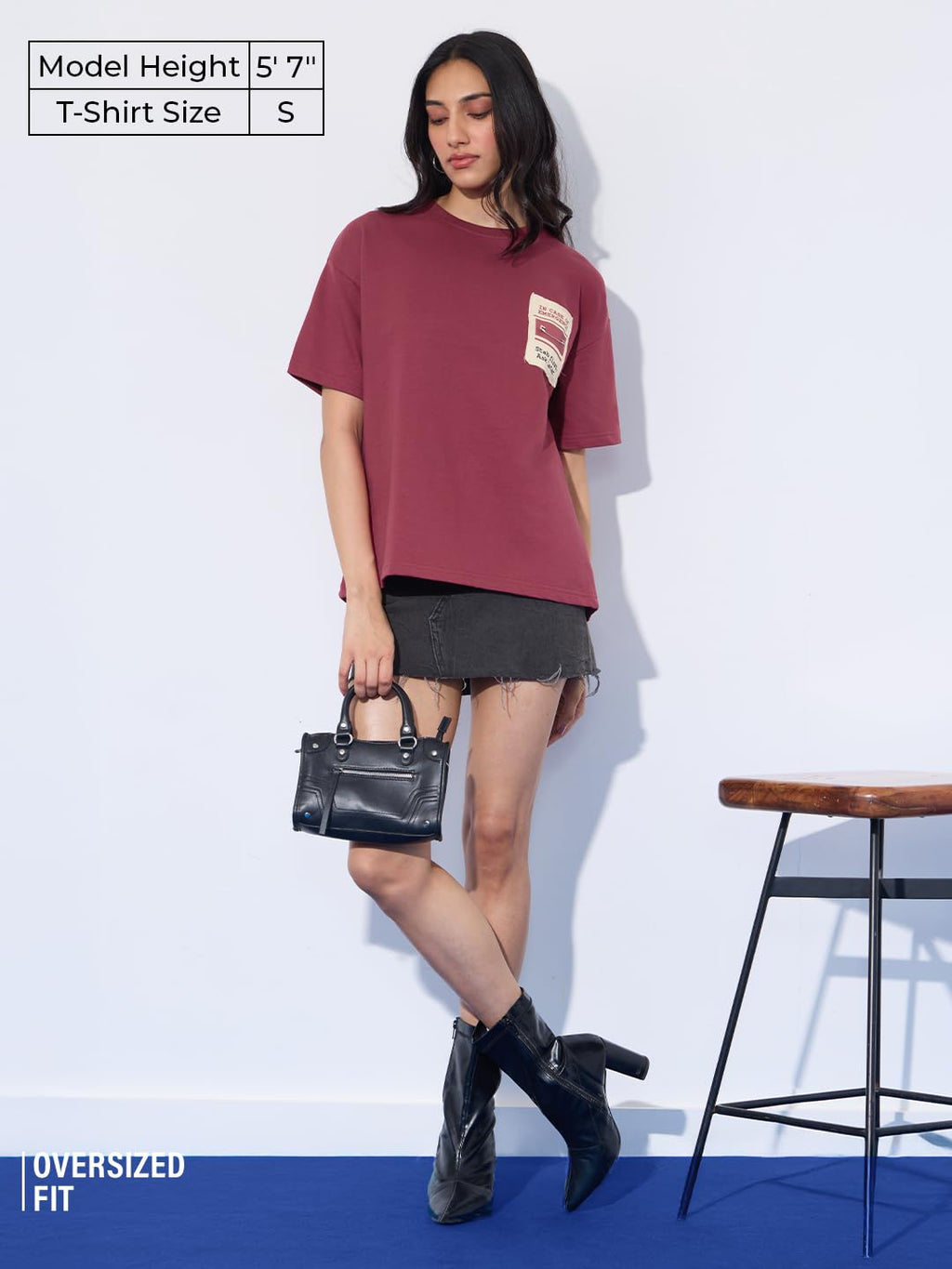 The Souled Store Oversized T-Shirt: Emergency Women and Girls Short Sleeves Round Neck Red Embellished Cotton Oversized T-Shirts