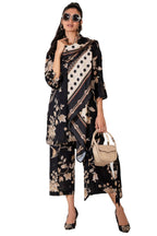 ANNI DESIGNER Women's Cotton Blend Printed Kurta with Pant & Dupatta Co-ord Set (Rabanee Black_M_Black_Medium)