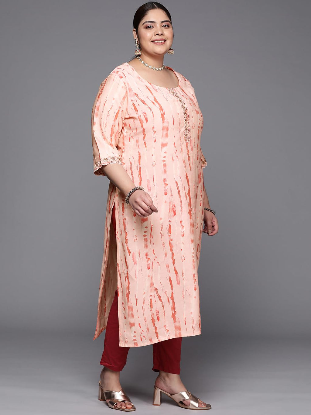 Extra Love By Libas Women'S Silk Straight Kurta (25230_Peach_4Xl)