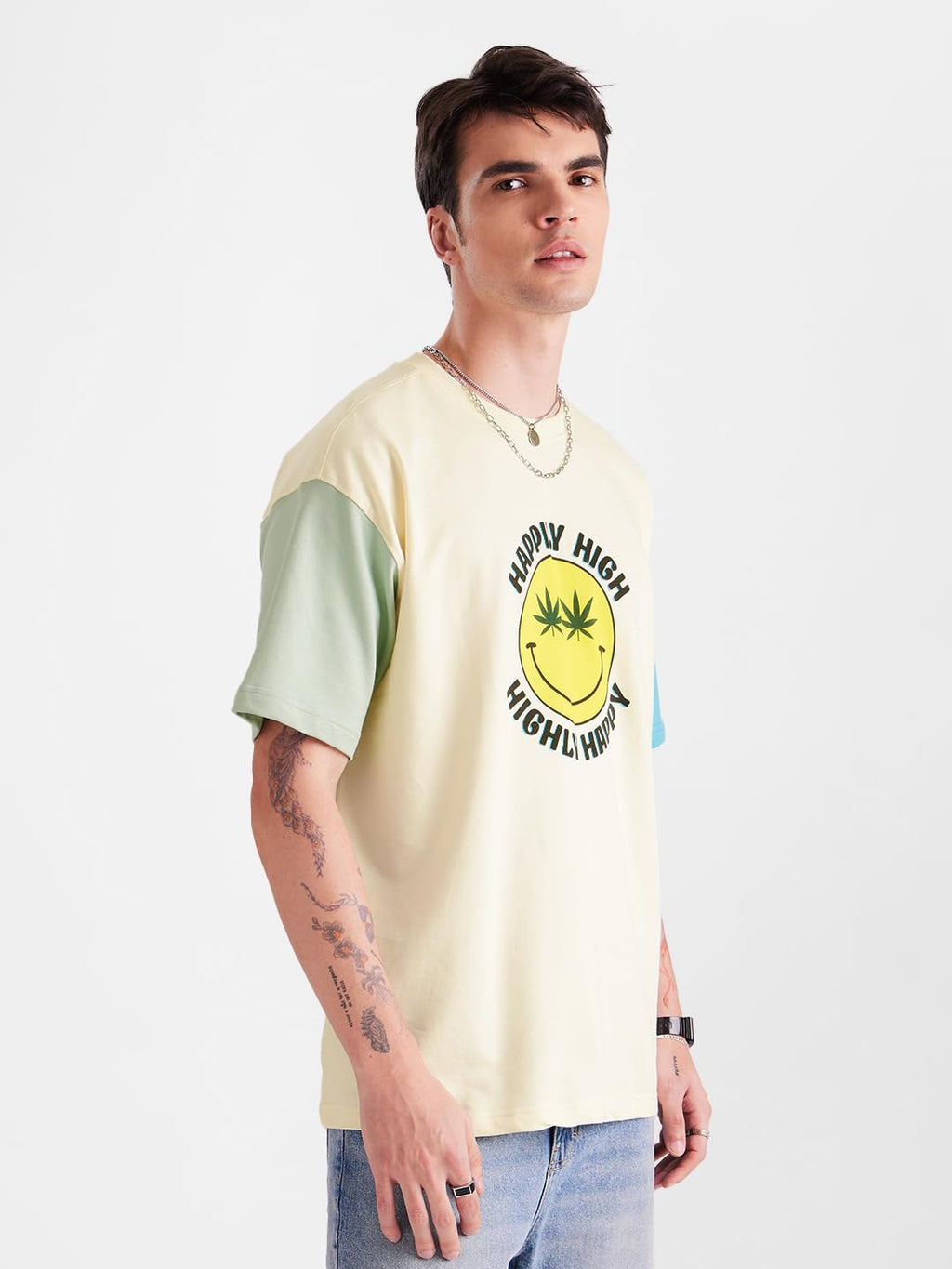 The Souled Store Original Happy High Oversized T-Shirts for Men White