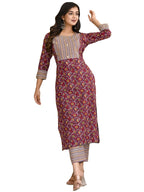 ANNI DESIGNER Women's Cotton Blend Printed Straight Kurta and Pant (SHIVPURI-Maroon-CMD_L_Maroon_Large)