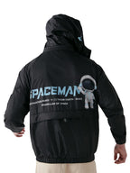 Bewakoof Official Nasa Merchandise Spaceman MenS Graphic Print Oversized Fit Full Sleeve Hooded Nylon Jacket_642557_Black_2Xl