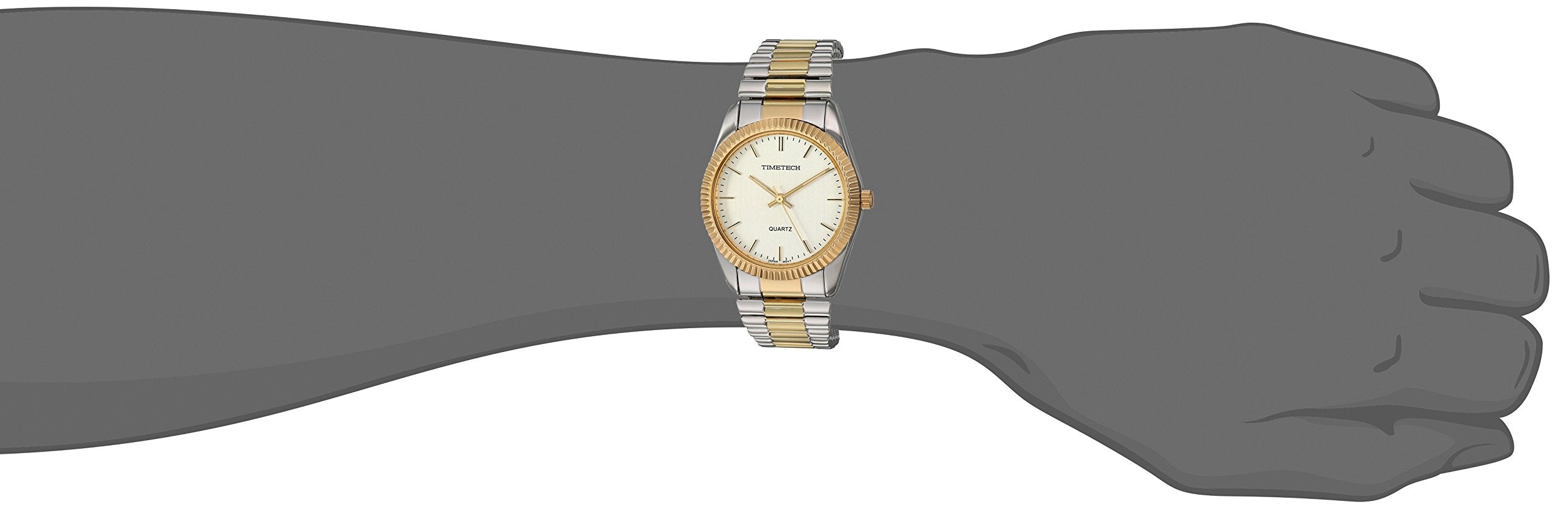 TIMETECH Men's Watch Two Tone Expansion Stretch Bracelet with Ribbed Coin Edge Bezel