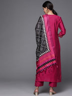 Varanga Magenta Silk Kurta Set For Women  Elegant Woven Yoke, Gota Embellishment, Elasticated Trouser, Side Slits  Stylish & Com