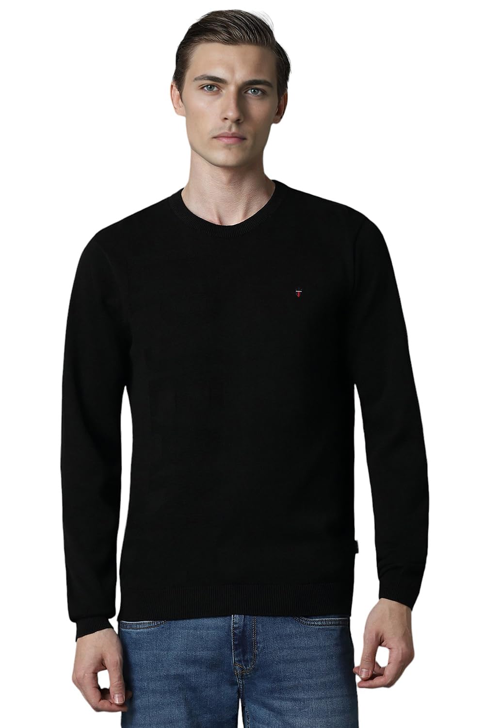 Men Black Solid Crew Neck Full Sleeves Sweater