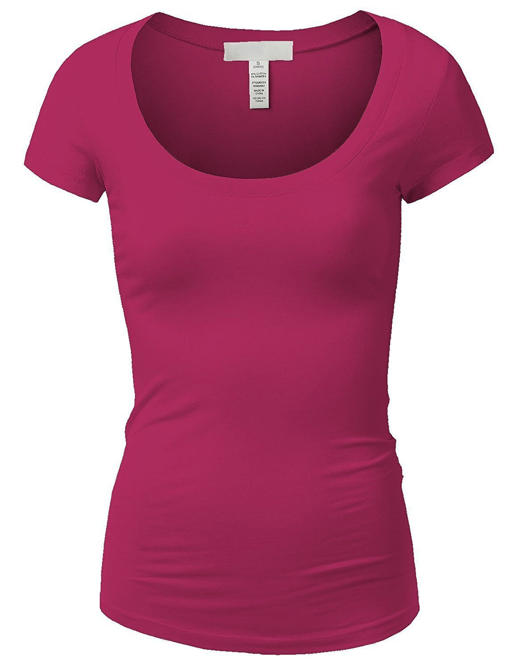 Emmalise Women's Short Sleeve Tshirt Scoop Neck Tee Shirt (1XL, Fuschia)
