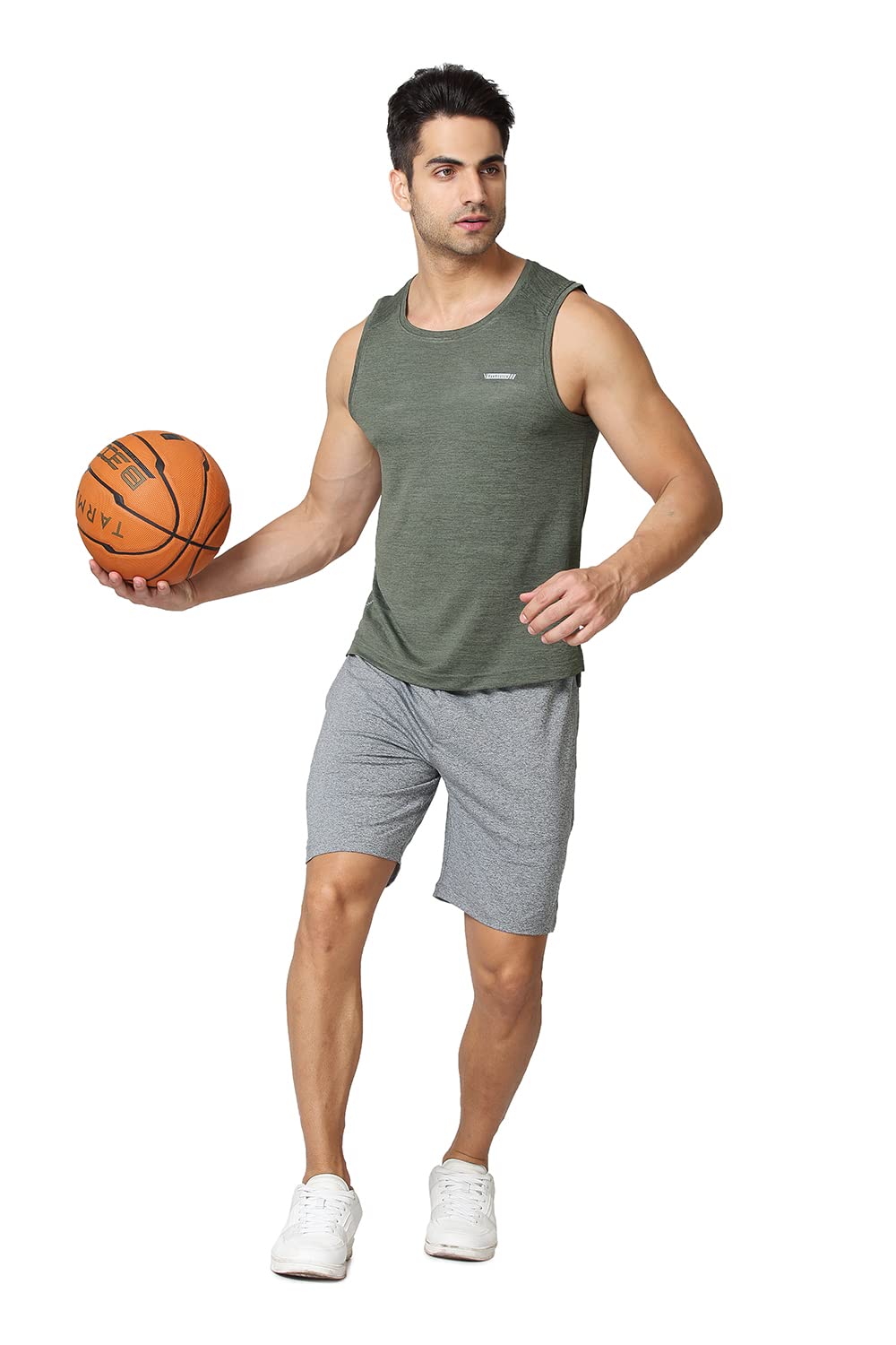 Van Heusen Performance Men Gym Vest  100% Polyester Circular Knit  Swift Dry, Odour Shield, Anti Stat, Sleeveless_61083_Army_X