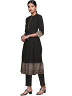 Ziyaa Women'S Black Crepe Kurta With Pant And Dupatta Set
