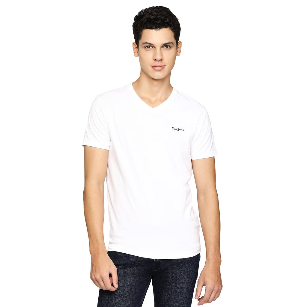 Pepe Jeans MenS Solid Slim Fit T-Shirt (Pm509199_White